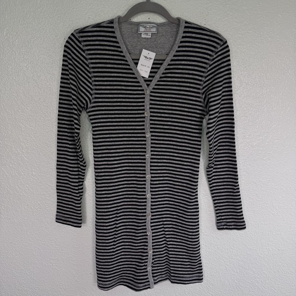 Hard Tail Y2K Dress Womens One Size Ribbed Striped Button Front Mini Cotton NEW